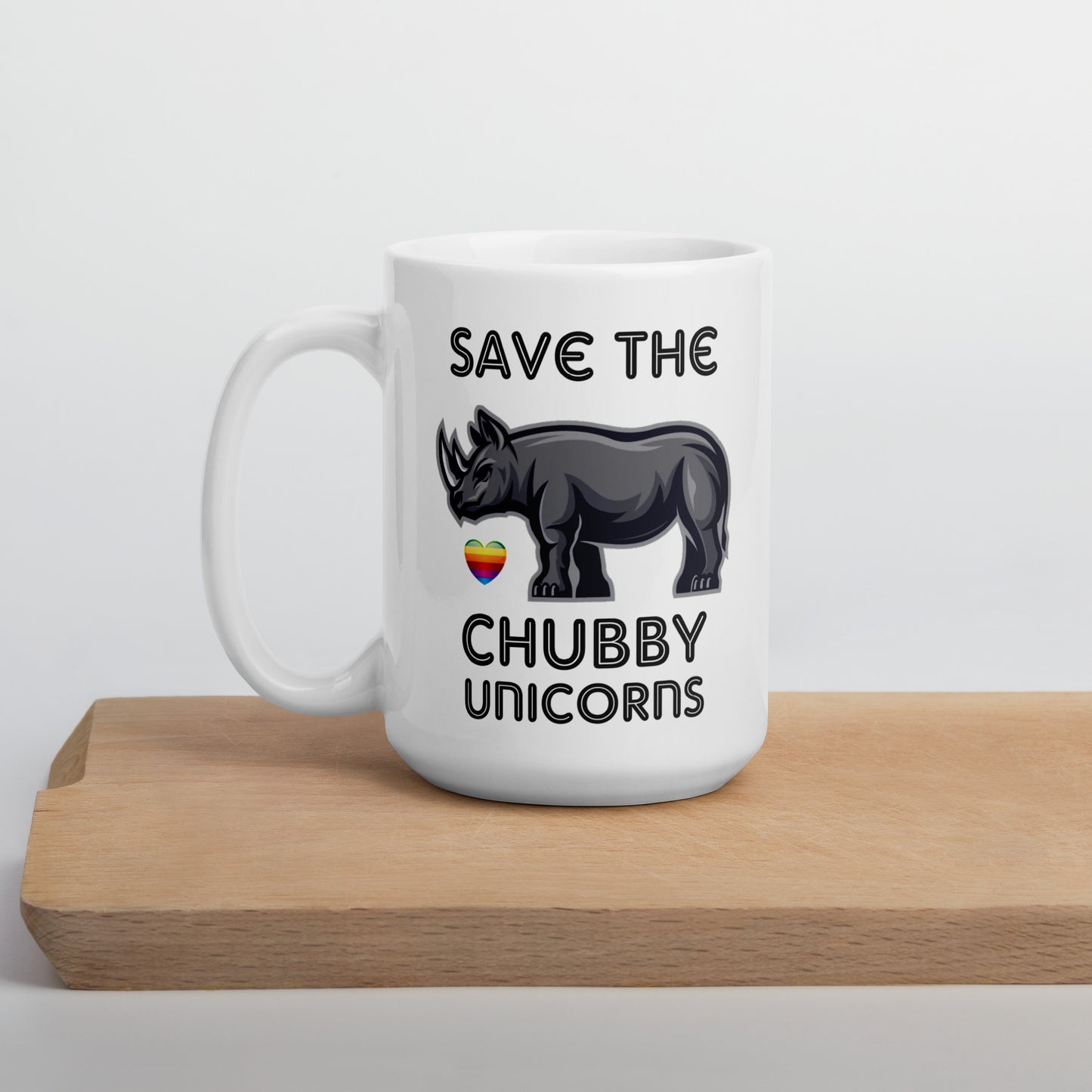 Save the Chubby Unicorns White glossy mug