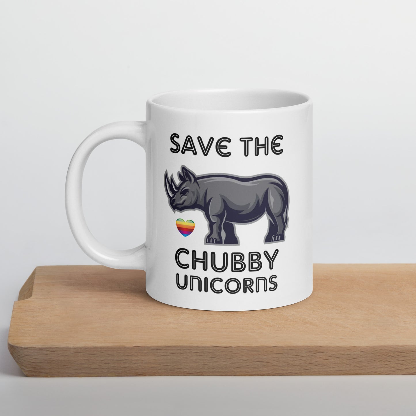 Save the Chubby Unicorns White glossy mug